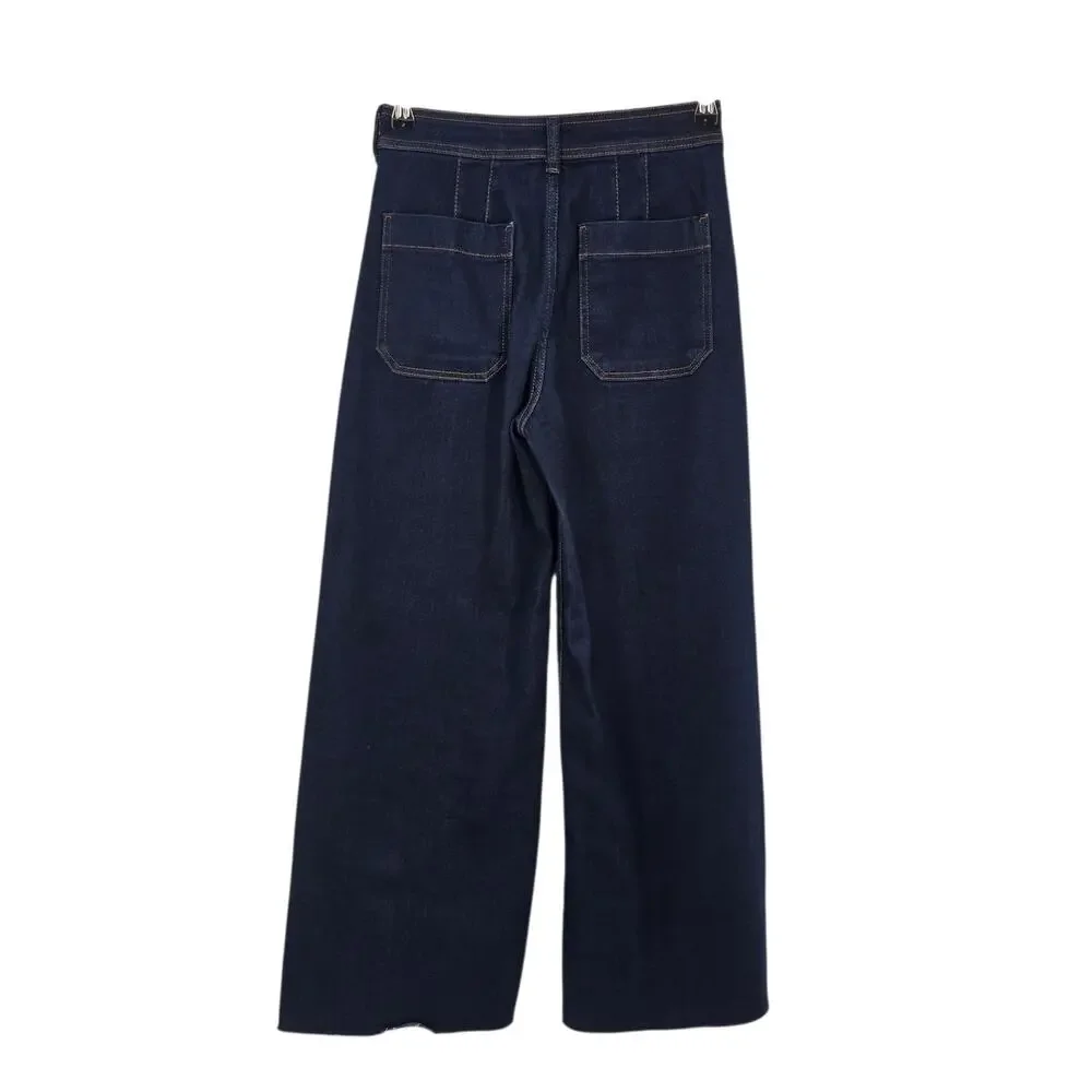 Anthropologie Maeve Dark Wash Colette High Rise Fray Crop Wide Leg Jeans Size 26